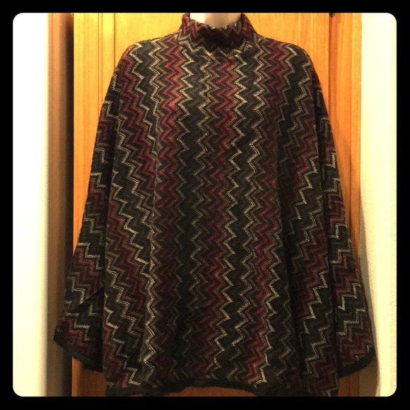 belly basics Sweaters - High Neck Zig Zag Wool Blend Poncho Cape Sz Small
